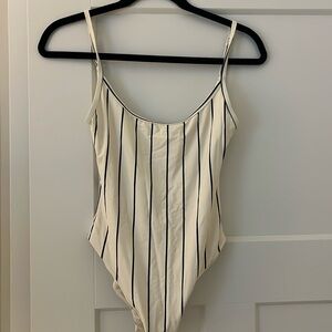 WeWoreWhat Navy Strip One Piece Swimsuit